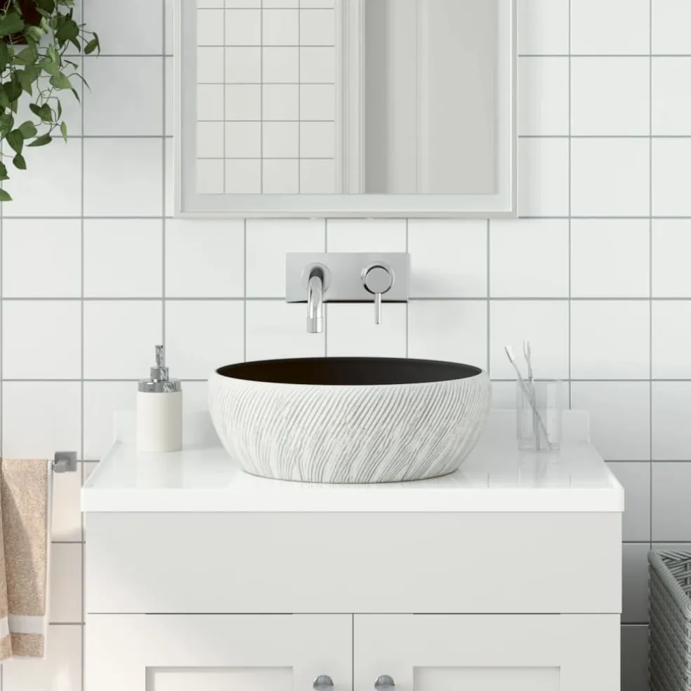 vidaXL Opzetwasbak rond Φ41x14 cm keramiek zwart en grijs