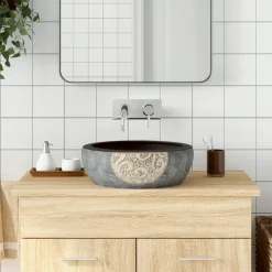 vidaXL Opzetwasbak rond Φ41x14 cm keramiek zwart en bruin
