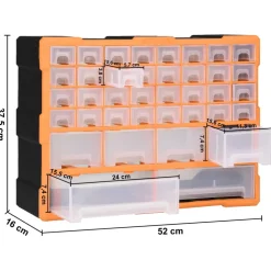 vidaXL Organiser met 38 lades 52x16x37,5 cm