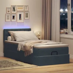 vidaXL Ottoman bed met matras en LED's 80x200cm fluweel donkergrijs