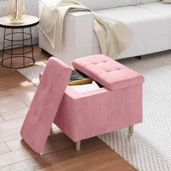 vidaXL Ottoman met Opbergruimte Roze 60 x 60 x 45 cm Fluweel