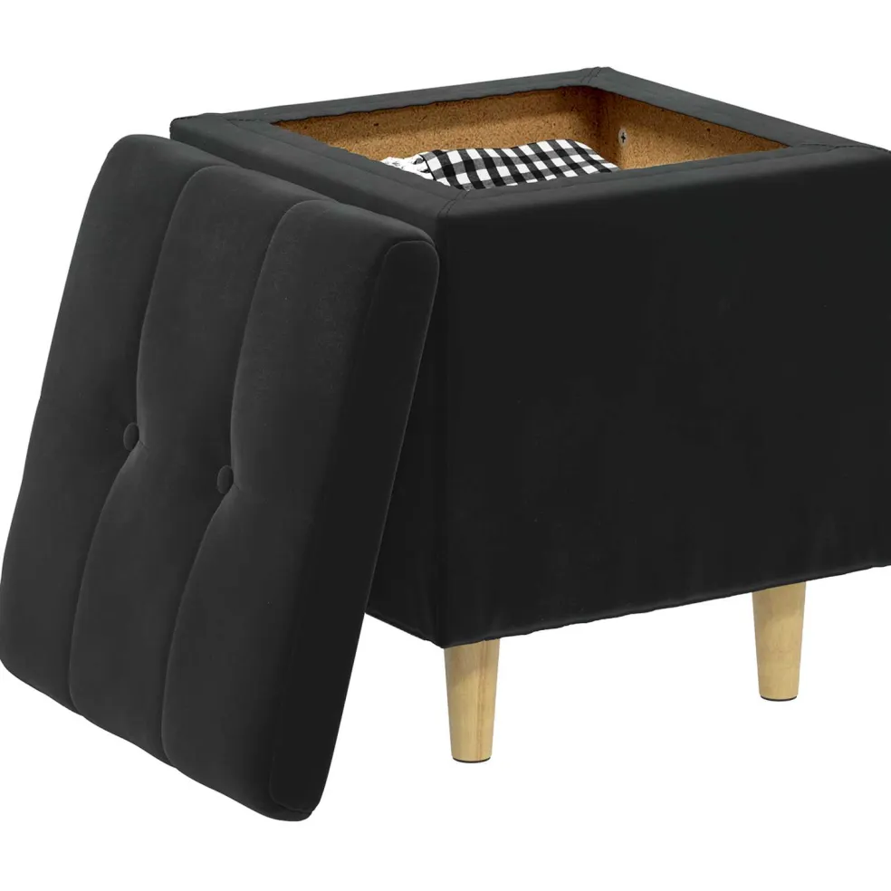 vidaXL Ottoman met Opbergruimte Zwart 40 x 40 x 45 cm Fluweel