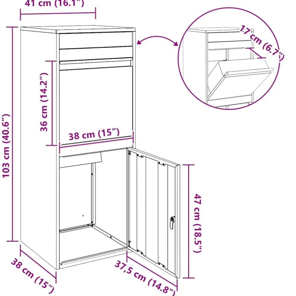vidaXL Pakket inwerp box met opslag Olijfgroen 41 x 38 x 103 cm Staal