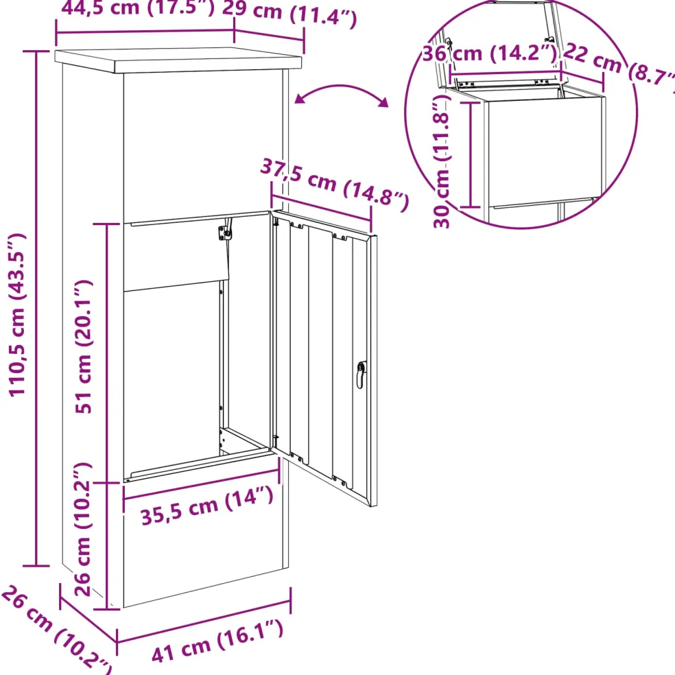 vidaXL Pakket inwerp box met slot Antraciet 44,5 x 29 x 110,5 cm Staal