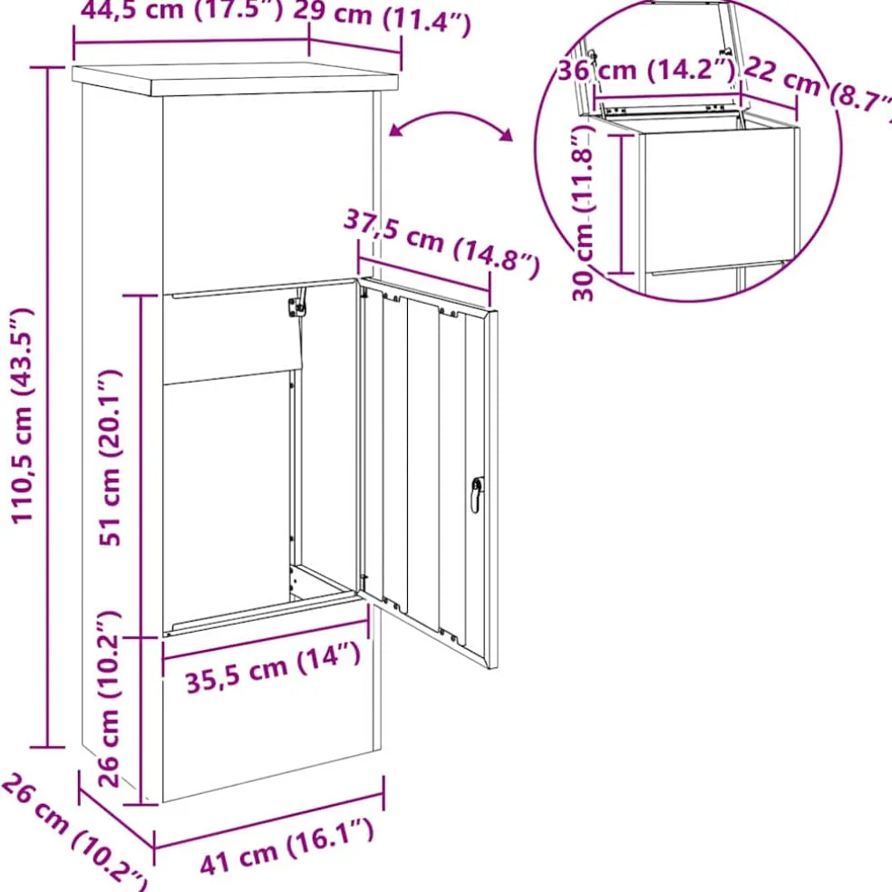 vidaXL Pakket inwerp box Roestig 44,5 x 29 x 110,5 cm weervast staal