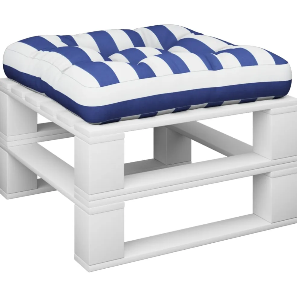 vidaXL Palletkussen gestreept 50x50x12 cm stof blauw en wit