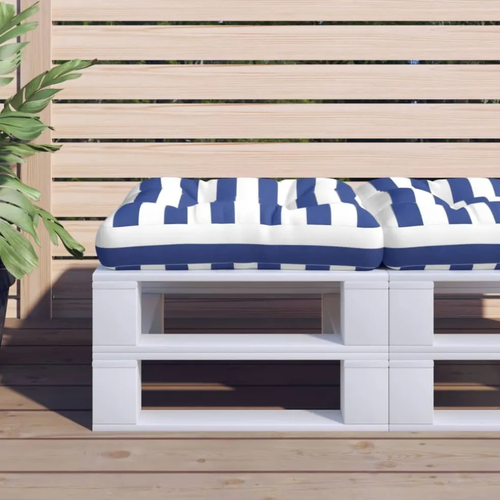 vidaXL Palletkussen gestreept 50x50x12 cm stof blauw en wit