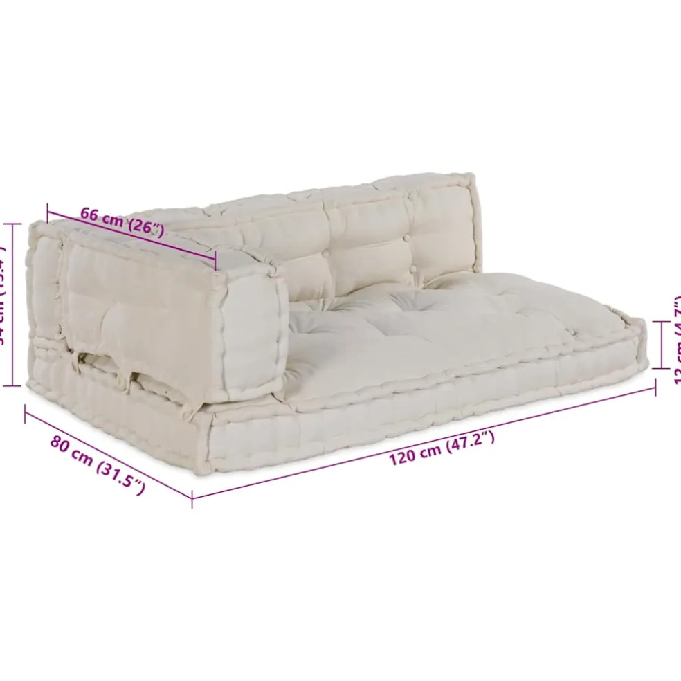 vidaXL Pallet Sofa Kussen 3 st Stof Crèmekleurig 120 x 80 x 34 cm