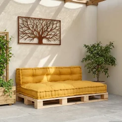 vidaXL Pallet Sofa Kussen 2 st Stof Geel 120 x 80 x 38 cm