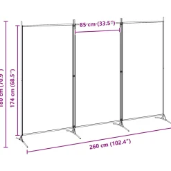 vidaXL 3-Panel Room Divider Beige 260 x 180 cm Stof