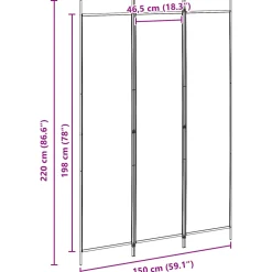 vidaXL 3-Panel Room Divider Beige 150 x 220 cm Stof