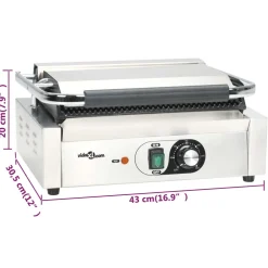 vidaXL Panini grill gegroefd 2200 W 43x30,5x20 cm