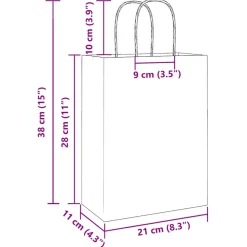 vidaXL Papieren zakjes 50 st met hengsels 21x11x28 cm roze