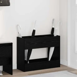 vidaXL Paraplu Standaard Zwart Eiken 65 x 24 x 50 cm Bewerkt hout
