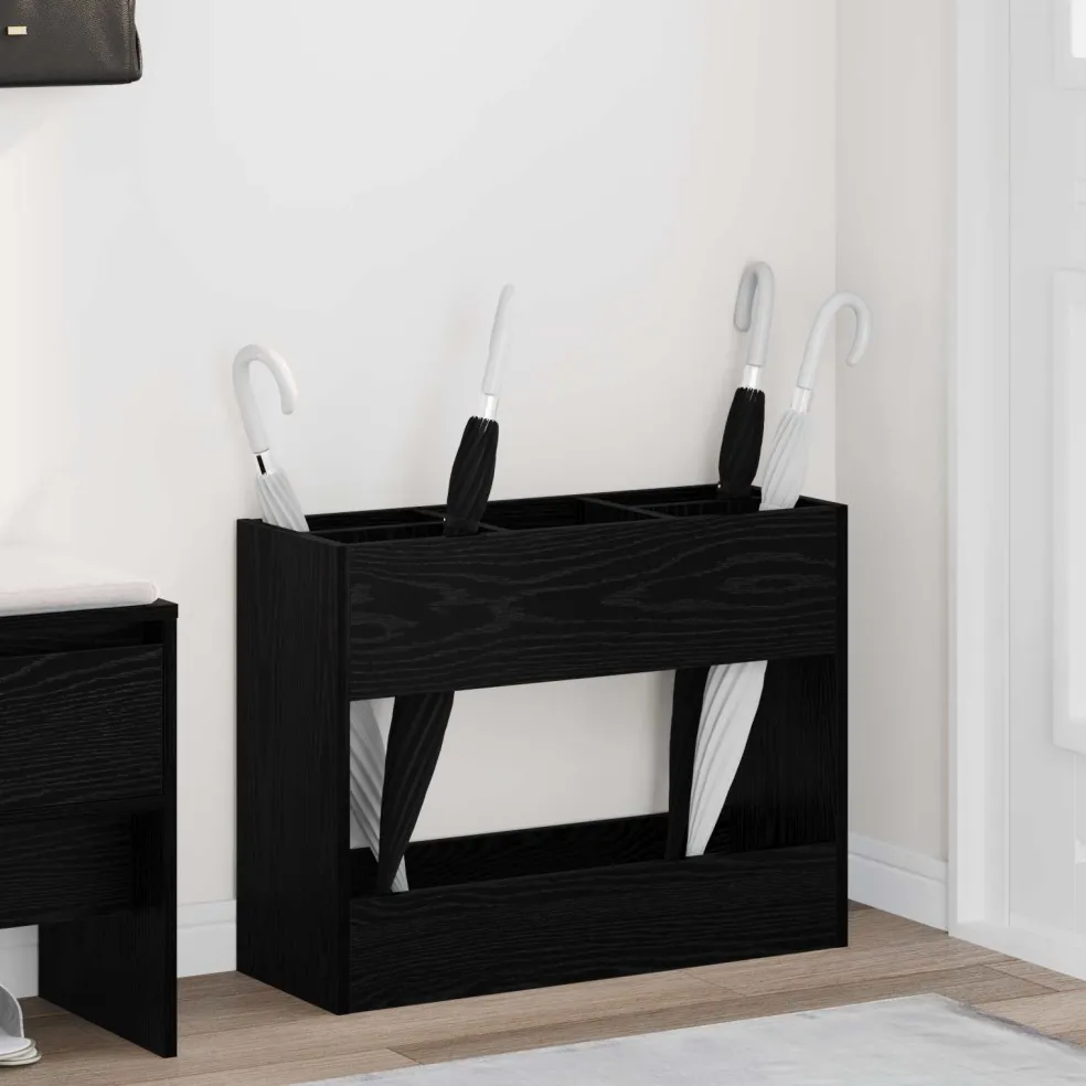 vidaXL Paraplu Standaard Zwart Eiken 65 x 24 x 50 cm Bewerkt hout