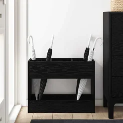 vidaXL Paraplu Standaard Zwart Eiken 65 x 24 x 50 cm Bewerkt hout
