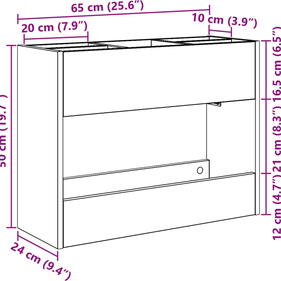 vidaXL Paraplu Standaard Zwart Eiken 65 x 24 x 50 cm Bewerkt hout