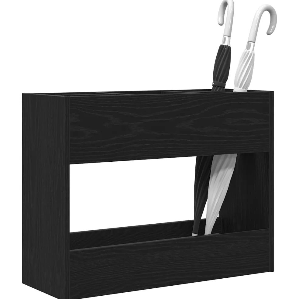 vidaXL Paraplu Standaard Zwart Eiken 65 x 24 x 50 cm Bewerkt hout