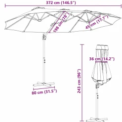 vidaXL Parasol Bordeaux Rood 372 x 198 x 243 cm Polyester en Aluminium