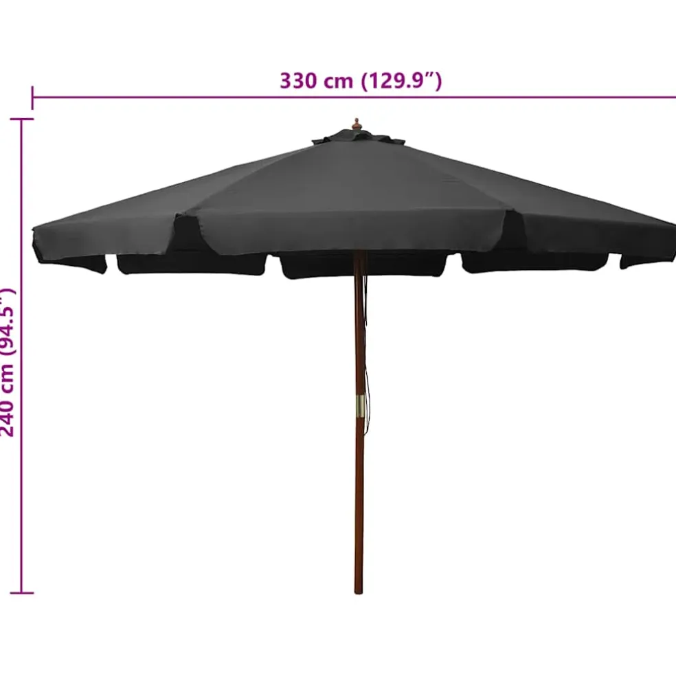 vidaXL Parasol met houten paal 330 cm antraciet