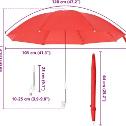 vidaXL Parasol met klem Ø 105 x 86 cm 170T polyester 2 st baksteenrood