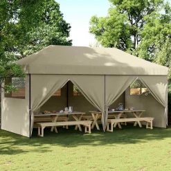 vidaXL Partytent inklapbaar pop-up met 4 zijwanden taupe