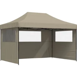 vidaXL Partytent inklapbaar pop-up met 3 zijwanden taupe