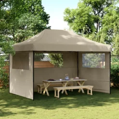 vidaXL Partytent inklapbaar pop-up met 3 zijwanden taupe