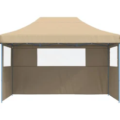 vidaXL Partytent inklapbaar pop-up met 3 zijwanden beige