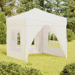 vidaXL Partytent inklapbaar met zijwanden 2x2 m crèmekleurig