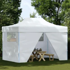vidaXL Partytent met 4 zijwanden inklapbaar 280x410x315 cm staal wit