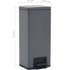 vidaXL Pedaalemmer met anti-vingerafdruk 30 L RVS grijs
