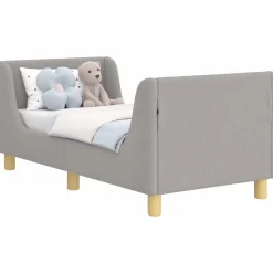 vidaXL Peuterbedframe met hoofdbord Lichtgrijs 70 x 140 cm Bouclé