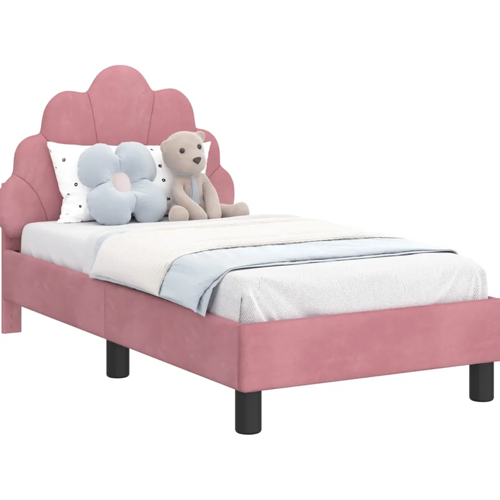 vidaXL Peuterbedframe met hoofdbord Roze 70 x 140 cm Fluweel