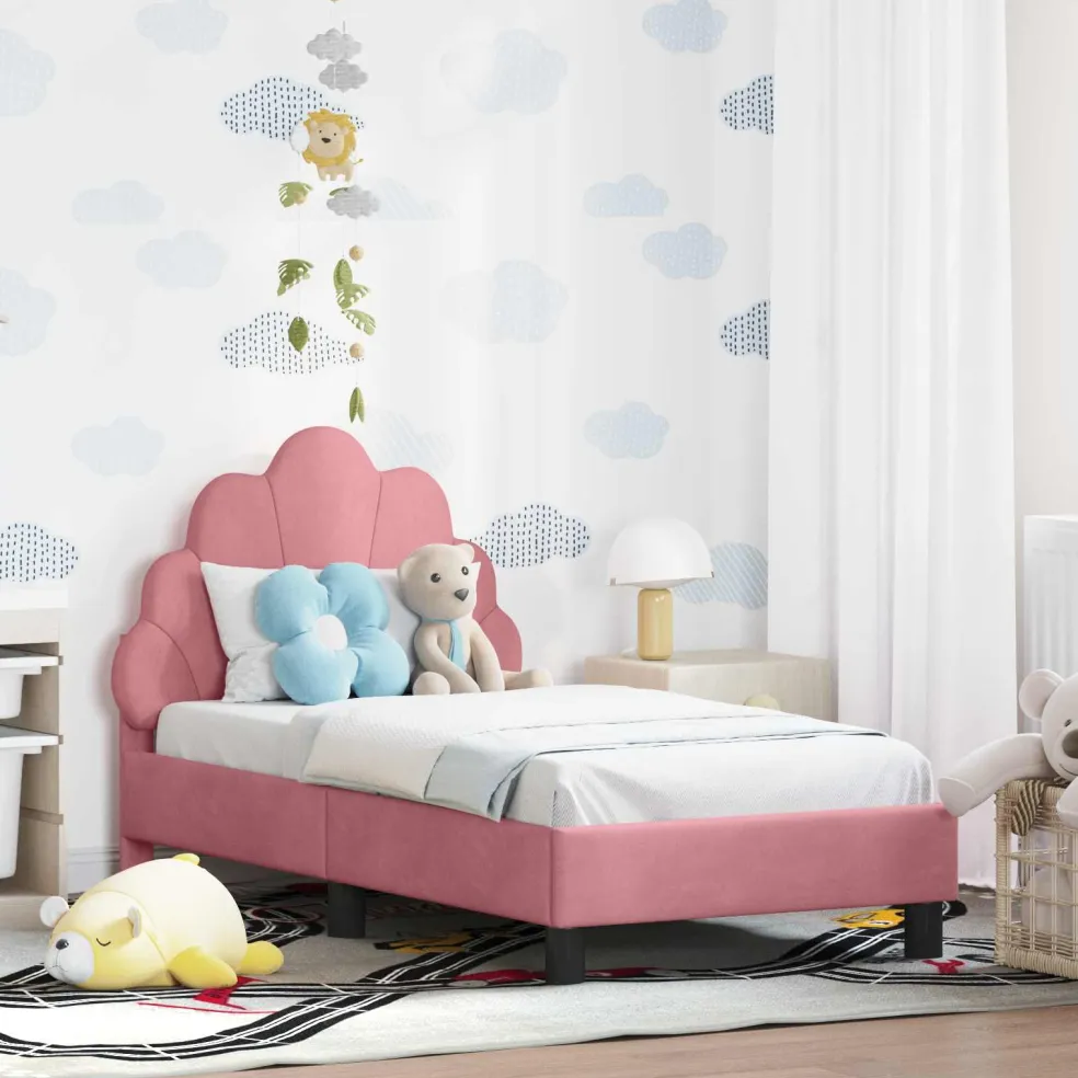 vidaXL Peuterbedframe met hoofdbord Roze 70 x 140 cm Fluweel