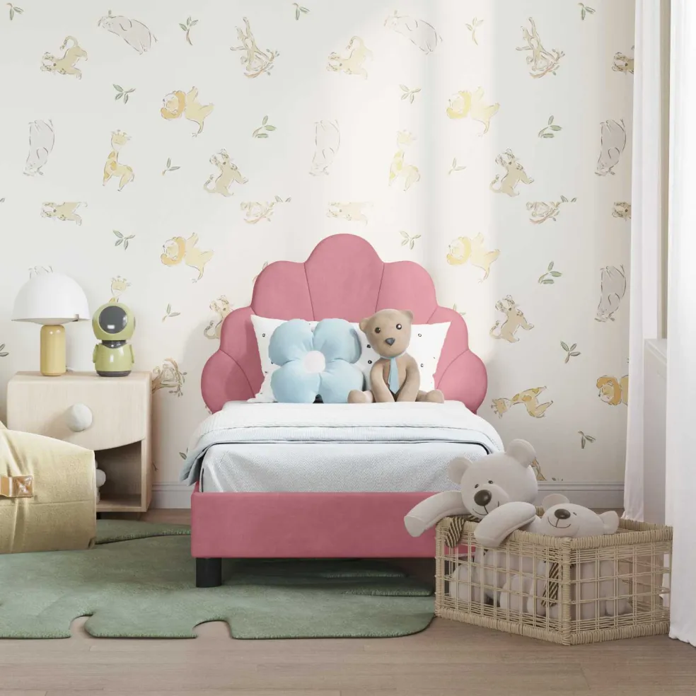 vidaXL Peuterbedframe met hoofdbord Roze 70 x 140 cm Fluweel