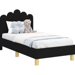 vidaXL Peuterbedframe met hoofdbord Zwart 70 x 140 cm Stof