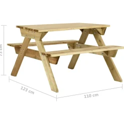 vidaXL Picknicktafel met banken 110x123x73 cm geïmpregneerd grenenhout