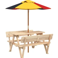 vidaXL Picknicktafel voor 4 kinderen met parasol massief vurenhout