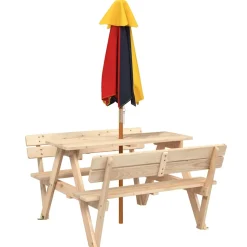 vidaXL Picknicktafel voor 4 kinderen met parasol massief vurenhout