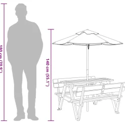vidaXL Picknicktafel voor 4 kinderen met parasol massief vurenhout