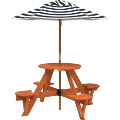 vidaXL Picknicktafel voor 4 kinderen met parasol rond vurenhout