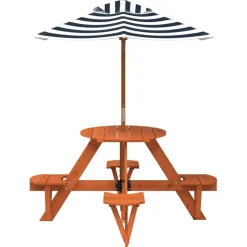 vidaXL Picknicktafel voor 4 kinderen met parasol rond vurenhout