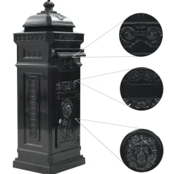 vidaXL Pilaar brievenbus vintage stijl roestbestendig aluminium zwart