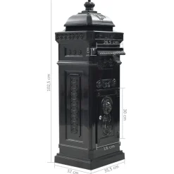 vidaXL Pilaar brievenbus vintage stijl roestbestendig aluminium zwart