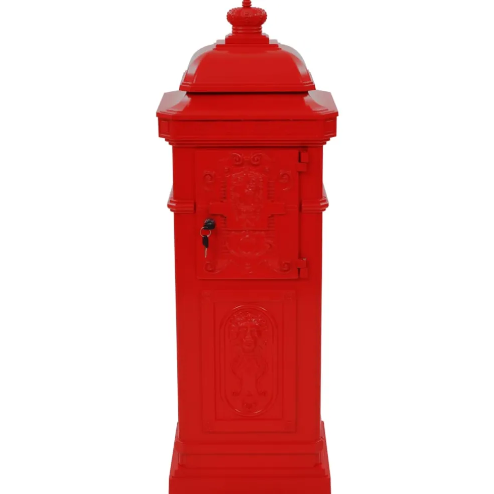 vidaXL Pilaar brievenbus vintage stijl roestbestendig aluminium rood