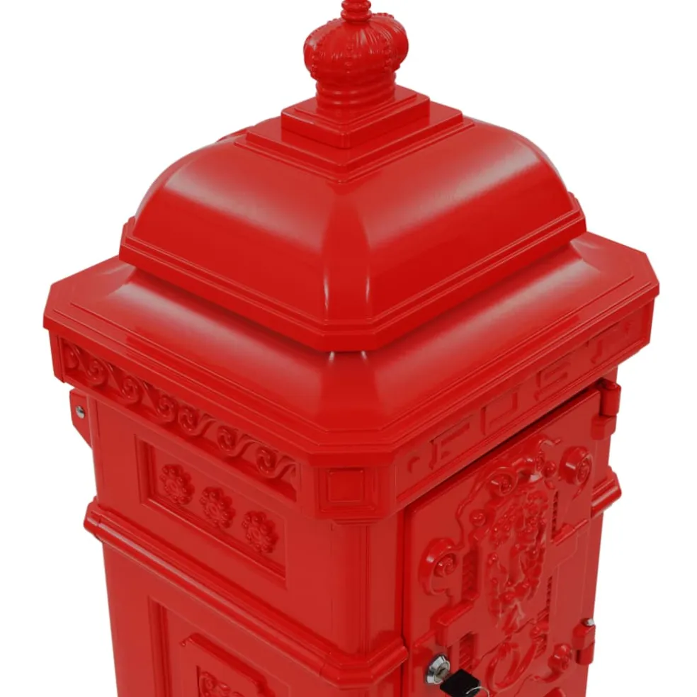 vidaXL Pilaar brievenbus vintage stijl roestbestendig aluminium rood