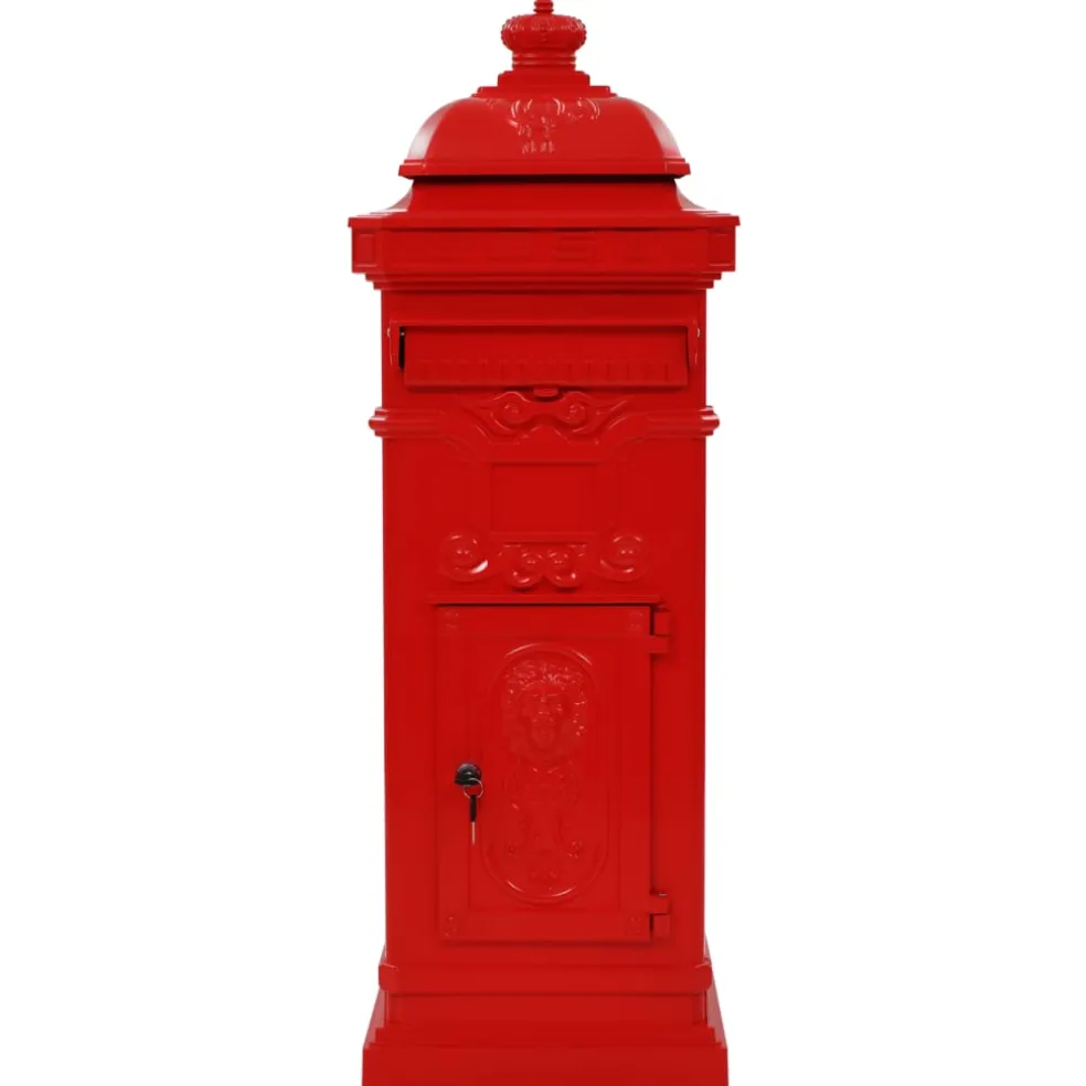vidaXL Pilaar brievenbus vintage stijl roestbestendig aluminium rood