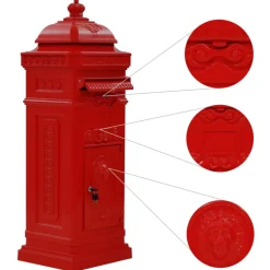 vidaXL Pilaar brievenbus vintage stijl roestbestendig aluminium rood