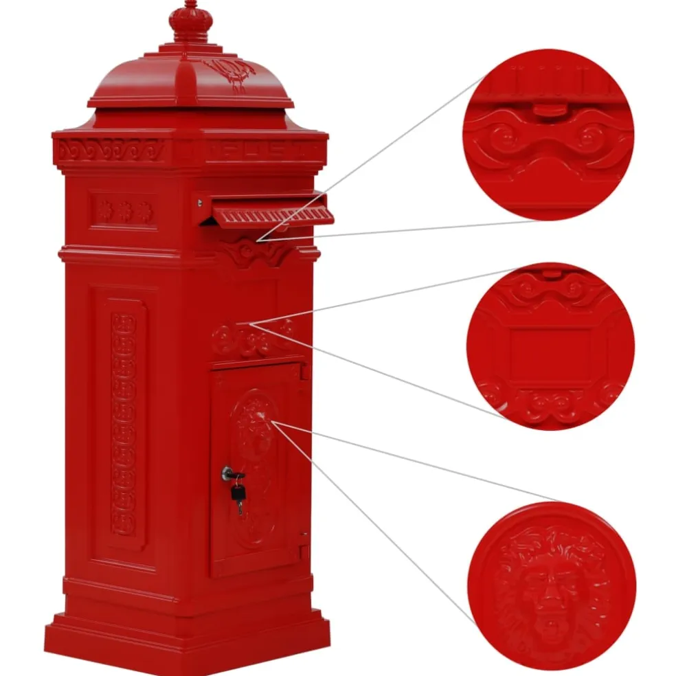 vidaXL Pilaar brievenbus vintage stijl roestbestendig aluminium rood